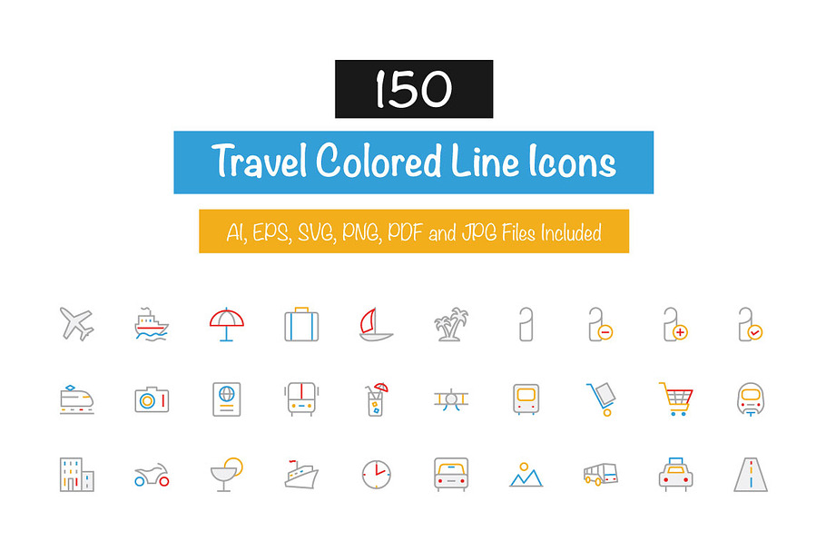 150 Travel Colored Line Icons in Graphics - product preview 8