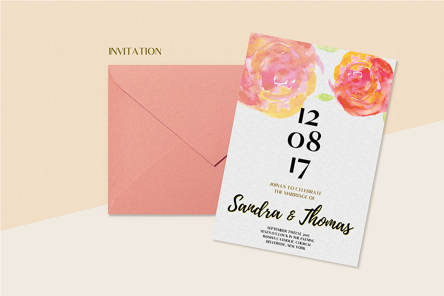 Floral Wedding Invitation Set in Wedding Templates - product preview 8