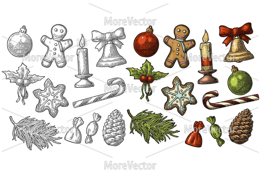 Gingerbread man, star, candy cane. in Illustrations - product preview 8