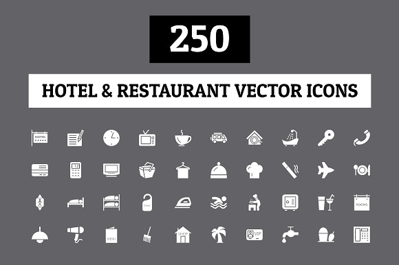 250 Hotel and Restaurant Vector Icon in Graphics - product preview 3