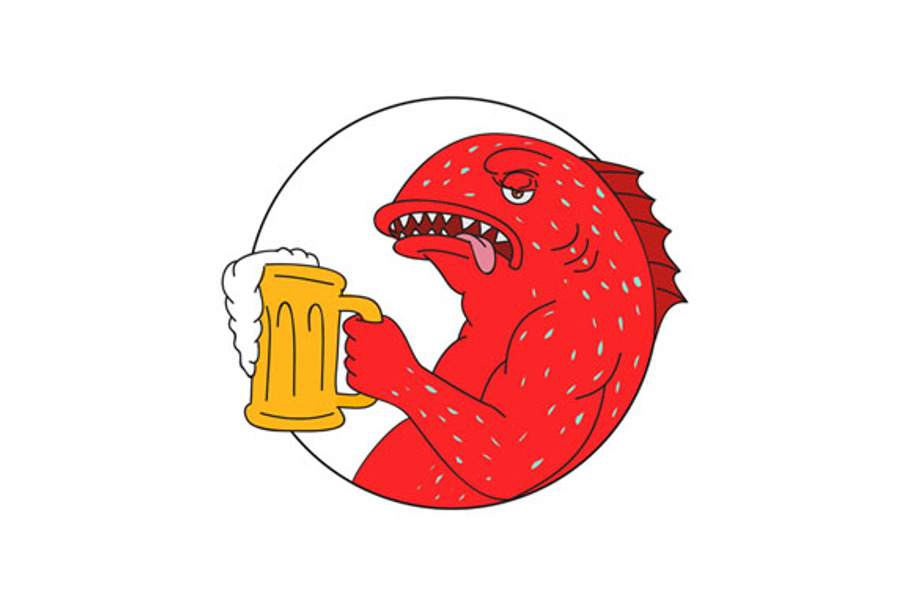Coral Trout Beer Mug Circle Drawing in Illustrations - product preview 8
