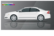 Side view of business sedan vehicle template vector isolated on transparent. View side. Change the color in one click. All elements in groups
