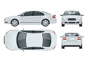 Business sedan vehicle. Car template vector isolated illustration View front, rear, side, top. Change the color in one click.