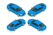 Set of Sedan Cars. Isolated car, template for branding and advertising. Isometric front and back