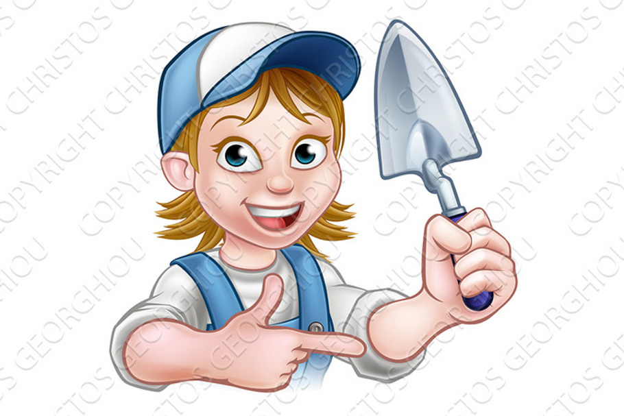 Cartoon Builder Bricklayer Worker Trowel Tool in Illustrations - product preview 8