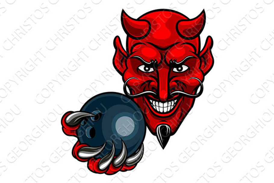 Devil Bowling Sports Mascot in Illustrations - product preview 8