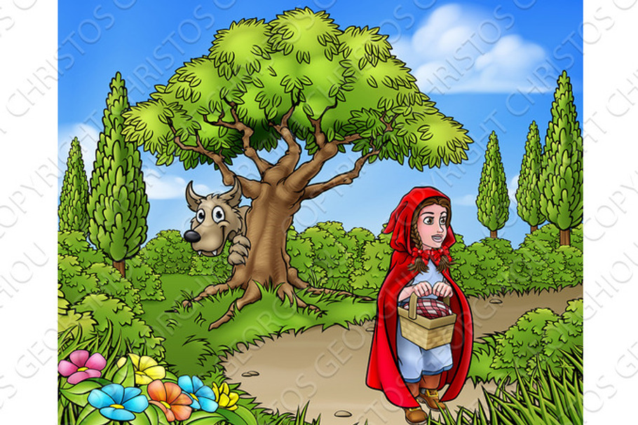 Little Red Riding Hood Cartoon Scene in Illustrations - product preview 8
