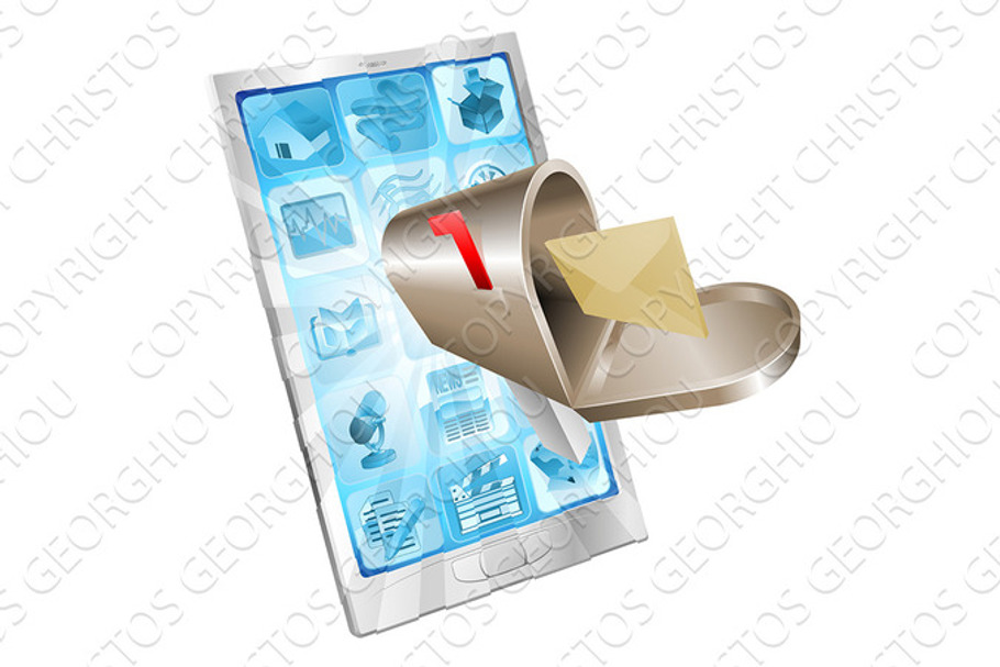 Letter mailbox flying out of phone screen concept in Illustrations - product preview 8
