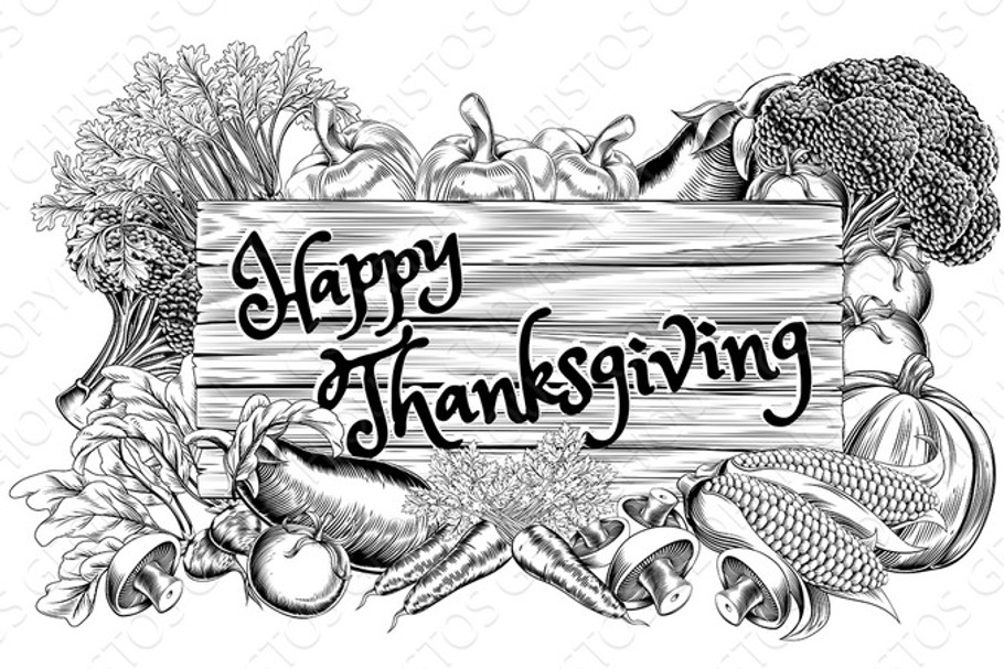 Happy Thanksgiving Vegetable Produce Sign in Illustrations - product preview 8