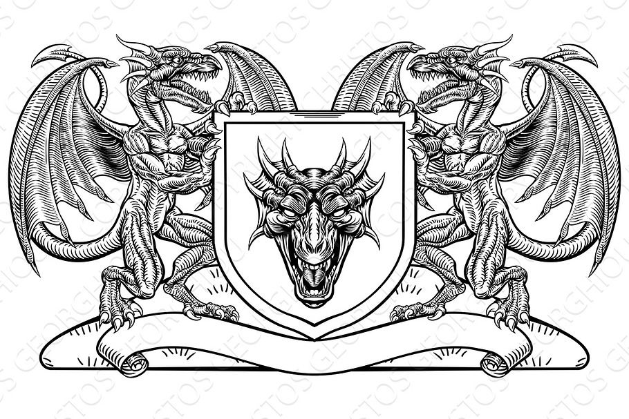 Heraldic Crest Coat of Arms Dragon Shield Emblem in Illustrations - product preview 8