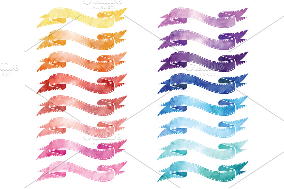 Watercolor Digital Banner Ribbon in Illustrations - product preview 8