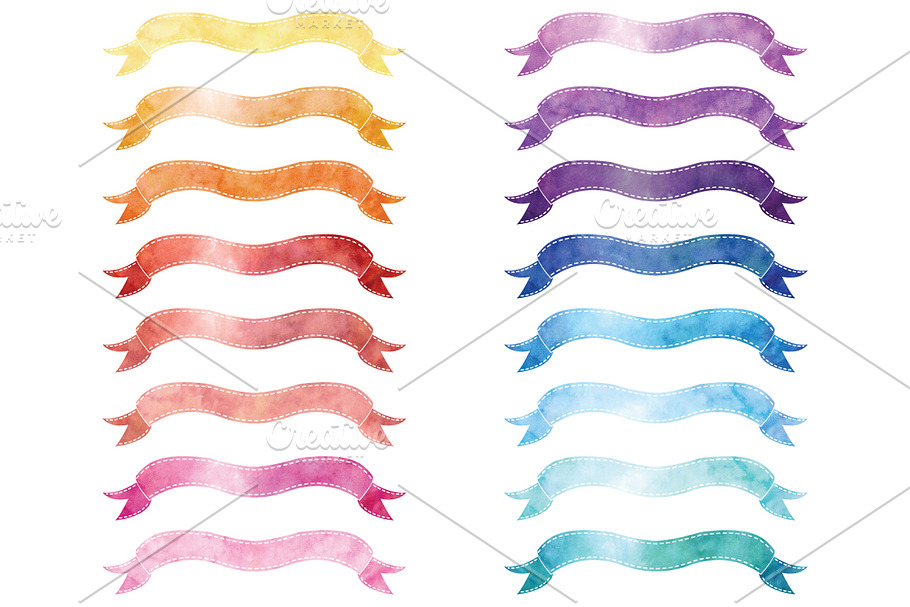 Rainbow Watercolor Ribbon Set
