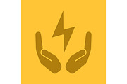 Open palms with lightning bolt glyph color icon