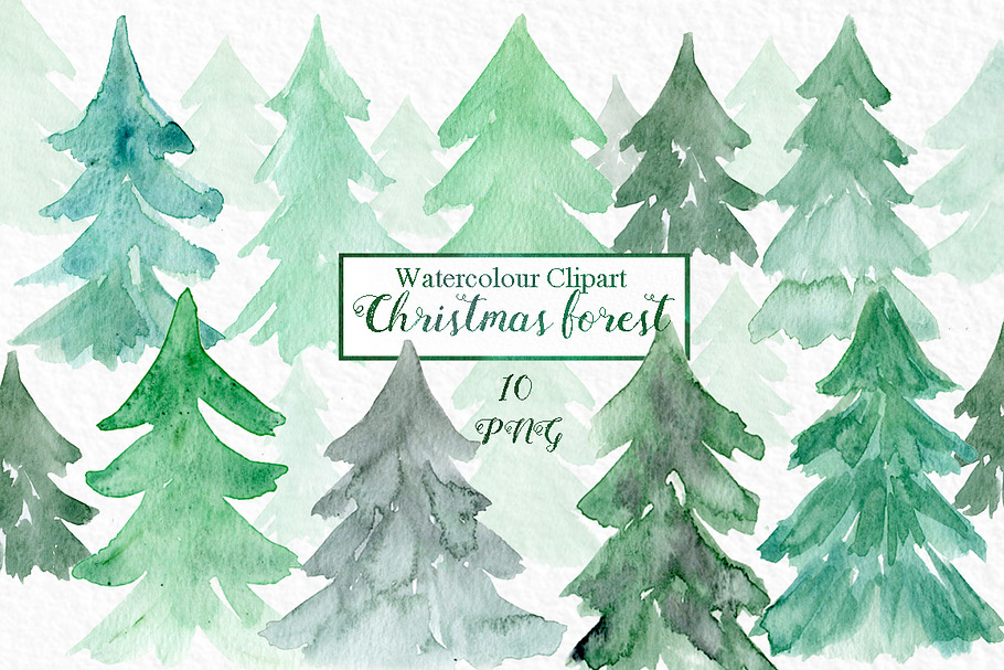 Watercolour christmas forest clipart in Graphics - product preview 8