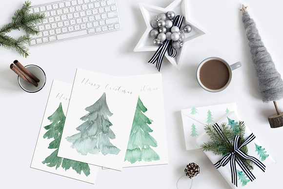 Watercolour christmas forest clipart in Graphics - product preview 1