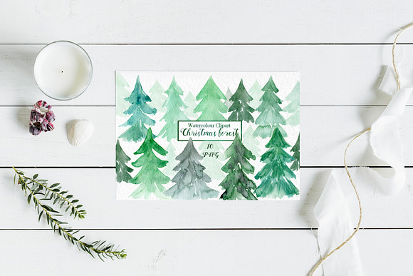 Watercolour christmas forest clipart in Graphics - product preview 2