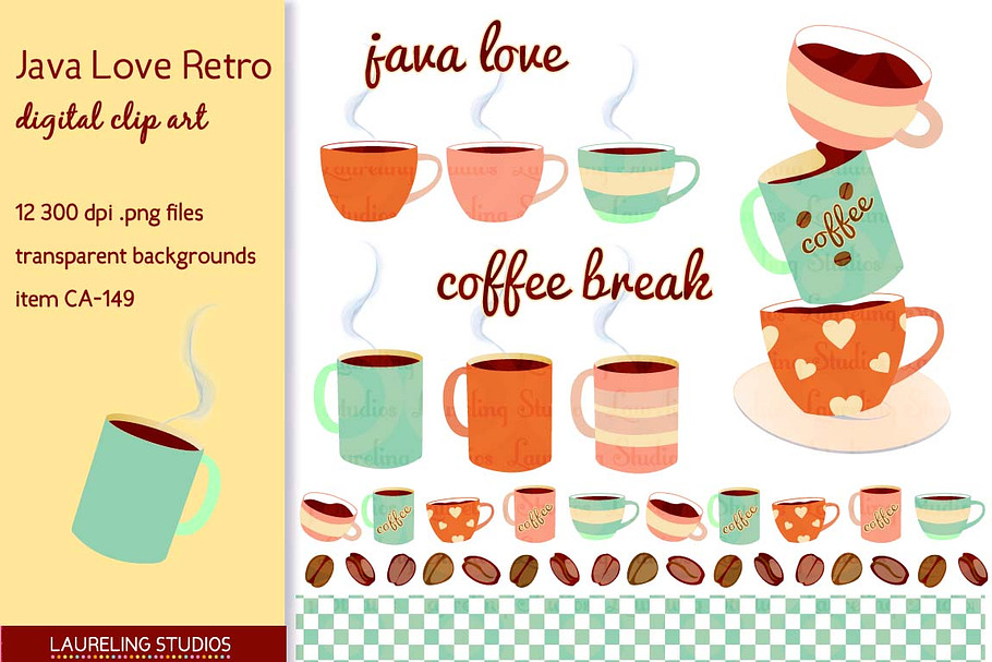 Java Love clip art (retro set) in Illustrations - product preview 8