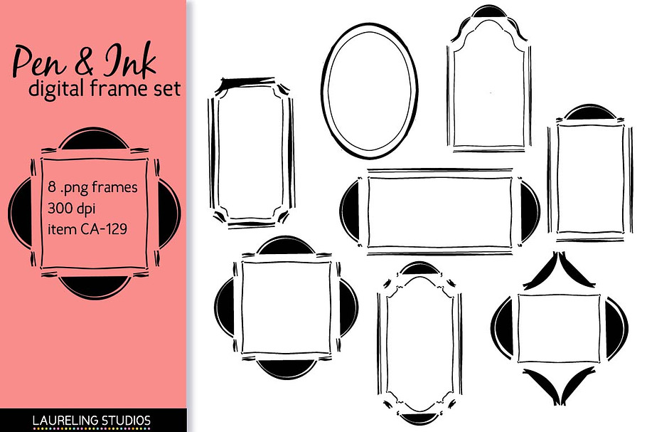 Pen & Ink look frame set in Objects - product preview 8