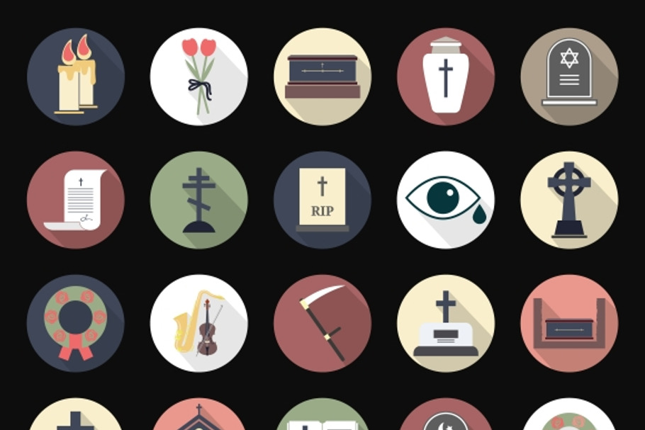 Funeral icons in flat style
