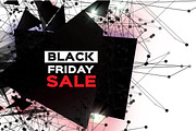 Black Friday Sale. Realistic fiery explosion. Big Sale. Discount. Trendy Geometric elemets and frame in paper cut style. For brochure, flyer. Simple geometry. White background. Vector