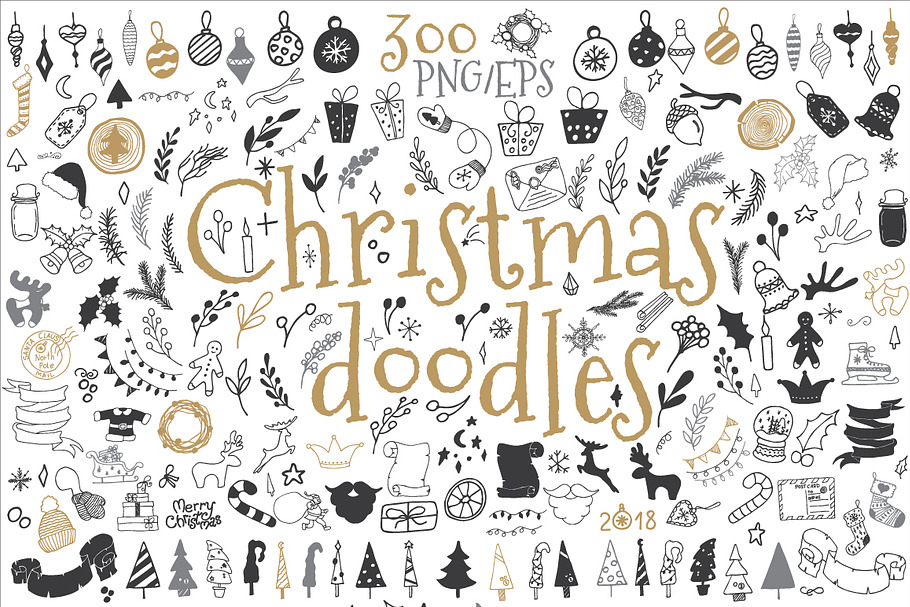 Christmas doodle design elements