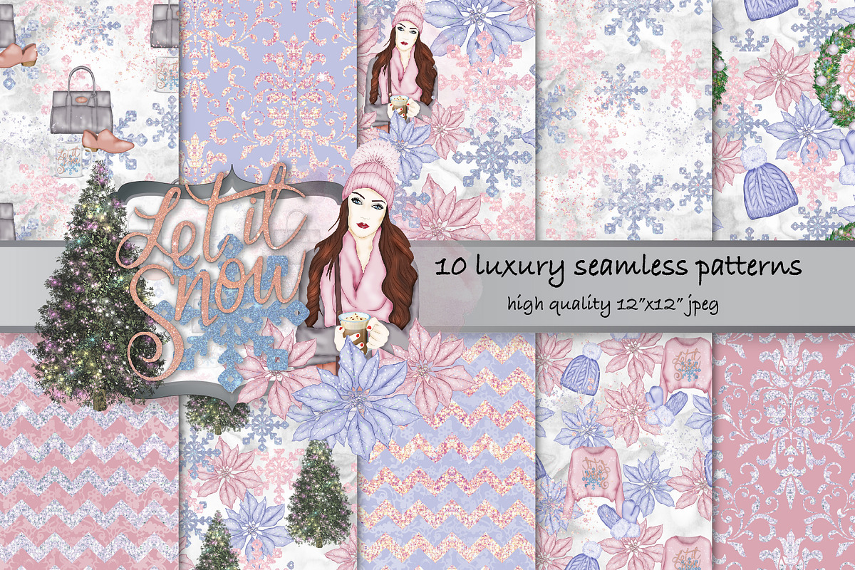 Winter fashion seamless patterns in Patterns - product preview 8