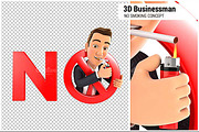 3D Businessman No Smoking Concept