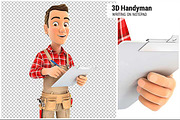 3D Handyman Writing on Notepad