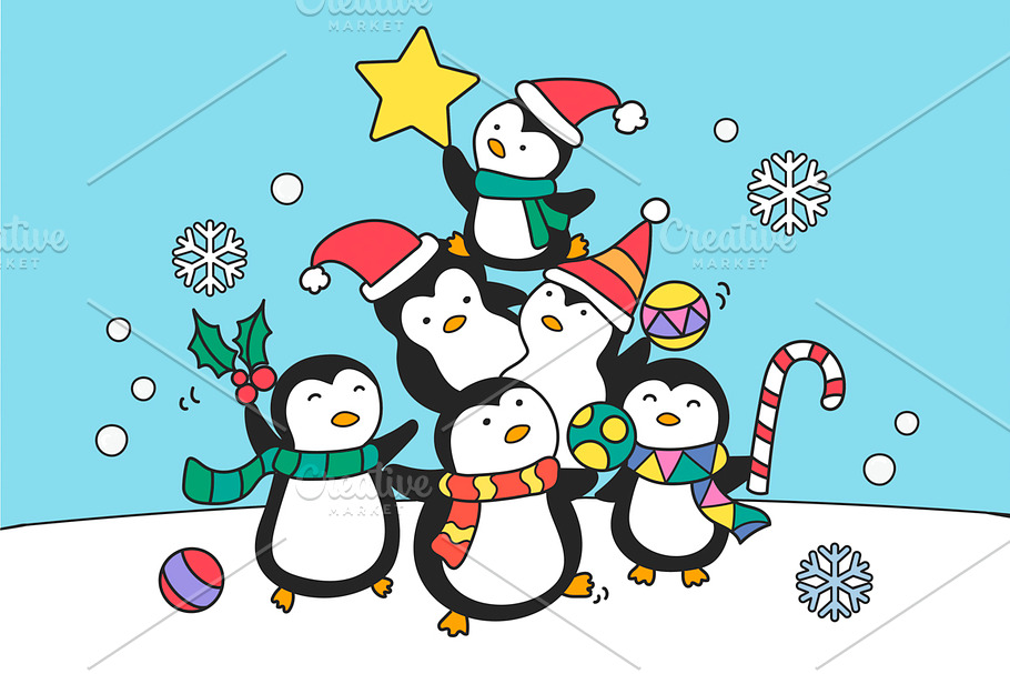 Dancing Christmas penguins vector in Illustrations - product preview 8