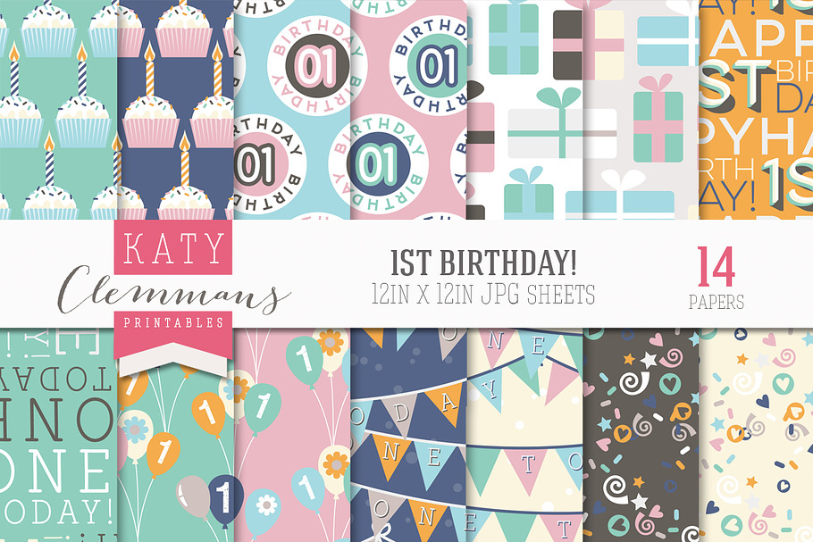 1st Birthday patterned papers