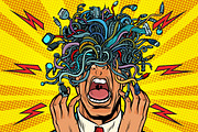 panic people wire adapter cables pop art background