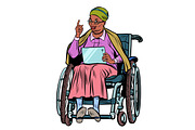 African elderly woman disabled person in a wheelchair, isolate o