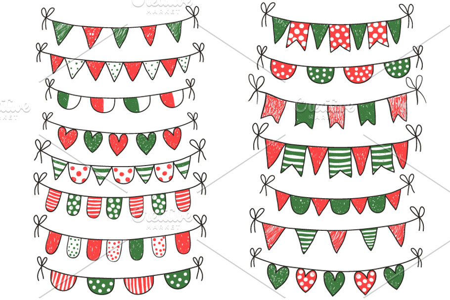 Christmas doodle bunting clip art