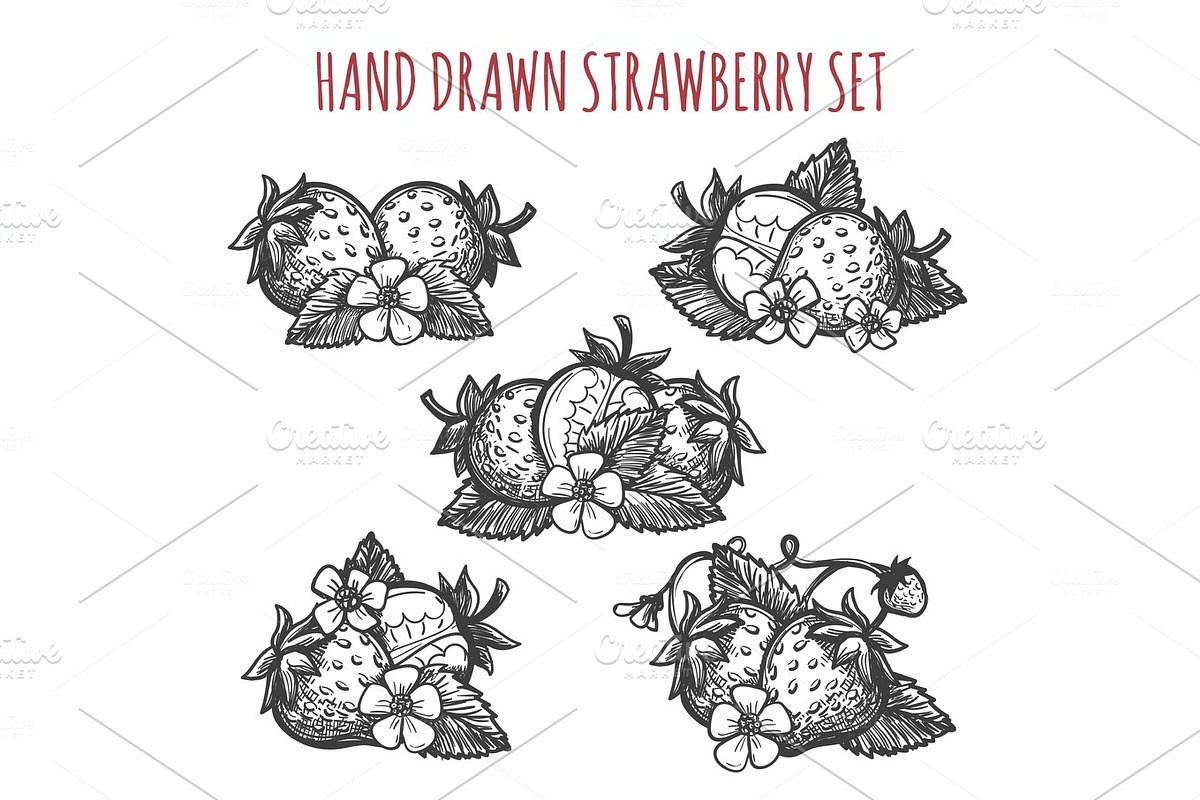 Strawberry sketch icons set in Illustrations - product preview 8
