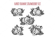 Strawberry sketch icons set