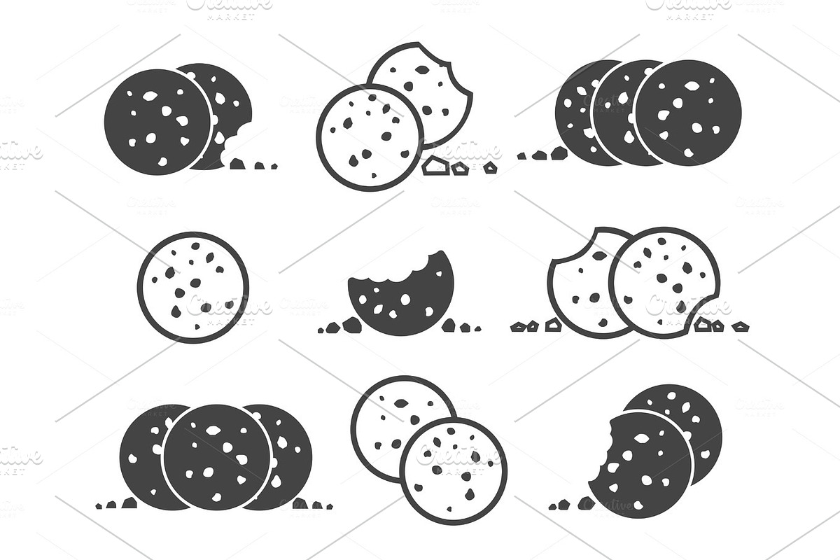 Bitten chip cookies icon set in Illustrations - product preview 8