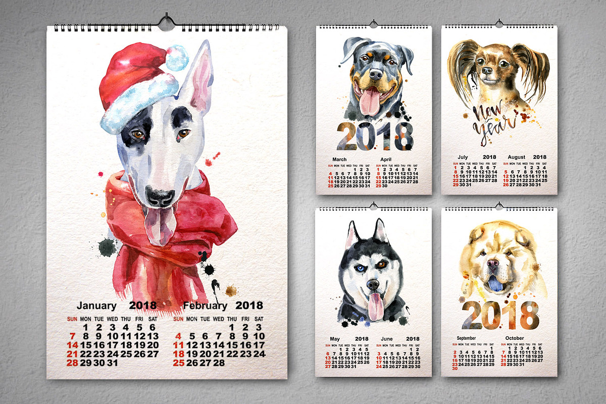 Watercolor dogs. New Year's set in Illustrations - product preview 8