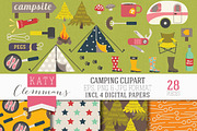 Camping clip art pack with papers