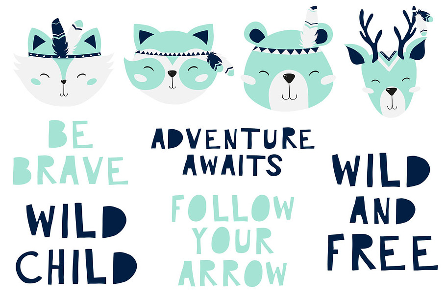 Tribal Woodland Set Mint in Illustrations - product preview 8