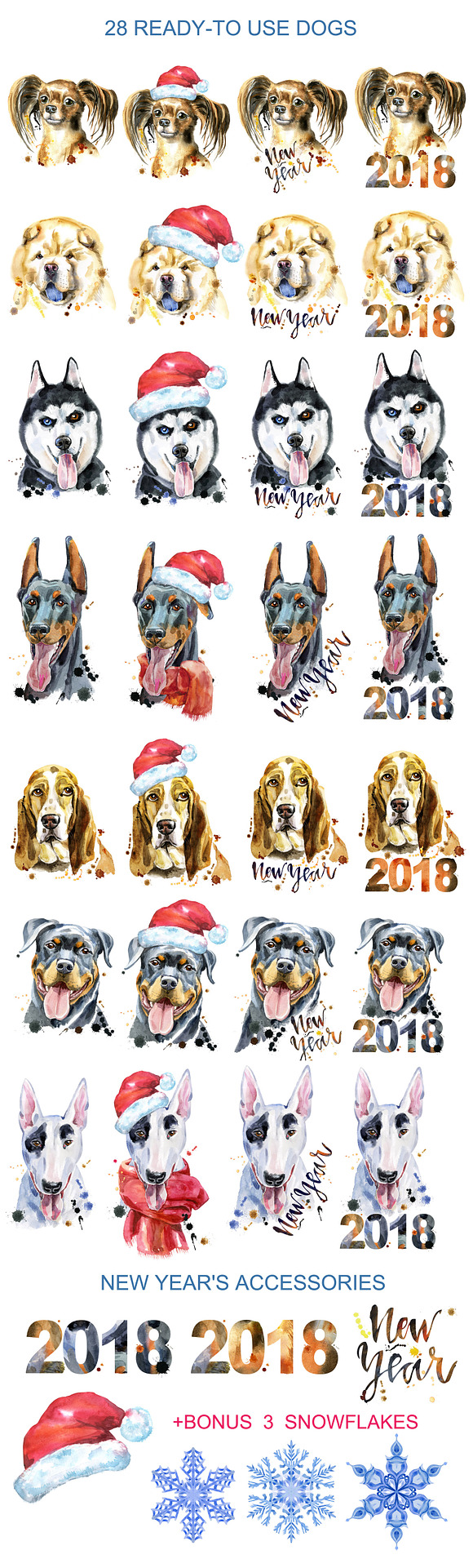 Watercolor dogs. New Year's set in Illustrations - product preview 3