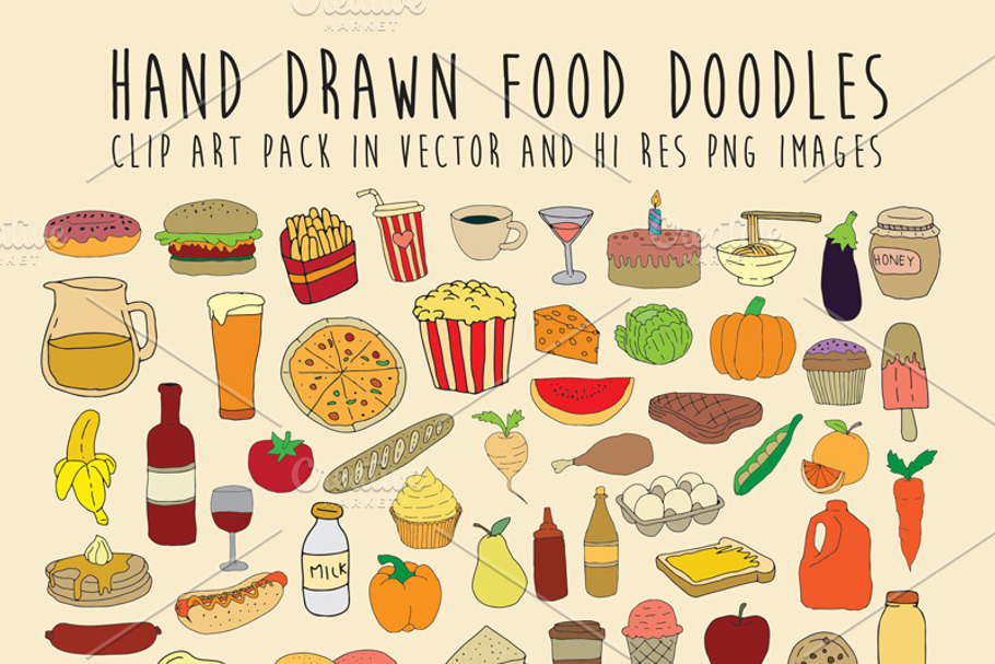 Hand Drawn Foods Vector Pack