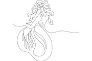 Mermaid in sea One line drawing