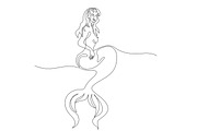 Mermaid sitting one line drawing