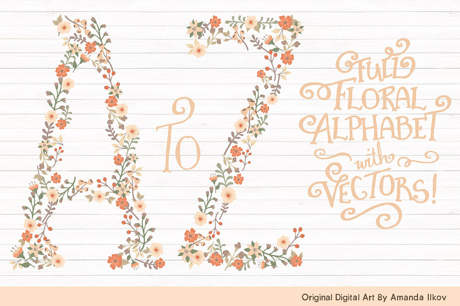Peach Floral Alphabet Vectors & PNGs in Illustrations - product preview 8