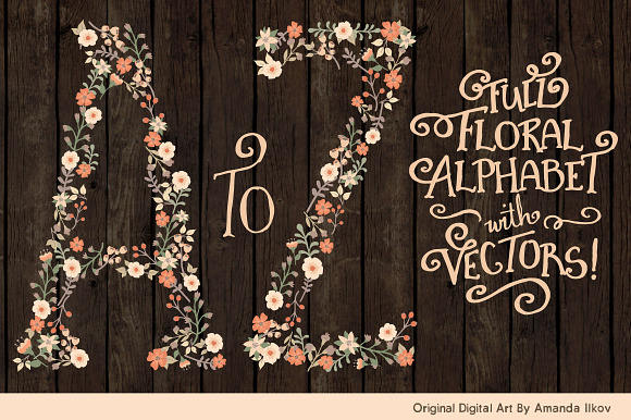 Peach Floral Alphabet Vectors & PNGs in Illustrations - product preview 1
