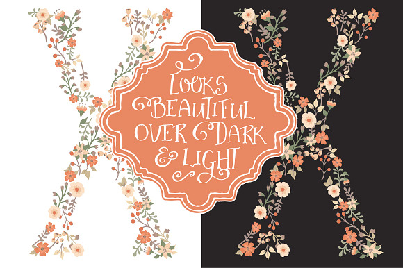 Peach Floral Alphabet Vectors & PNGs in Illustrations - product preview 2