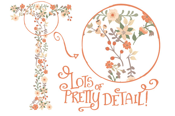 Peach Floral Alphabet Vectors & PNGs in Illustrations - product preview 3