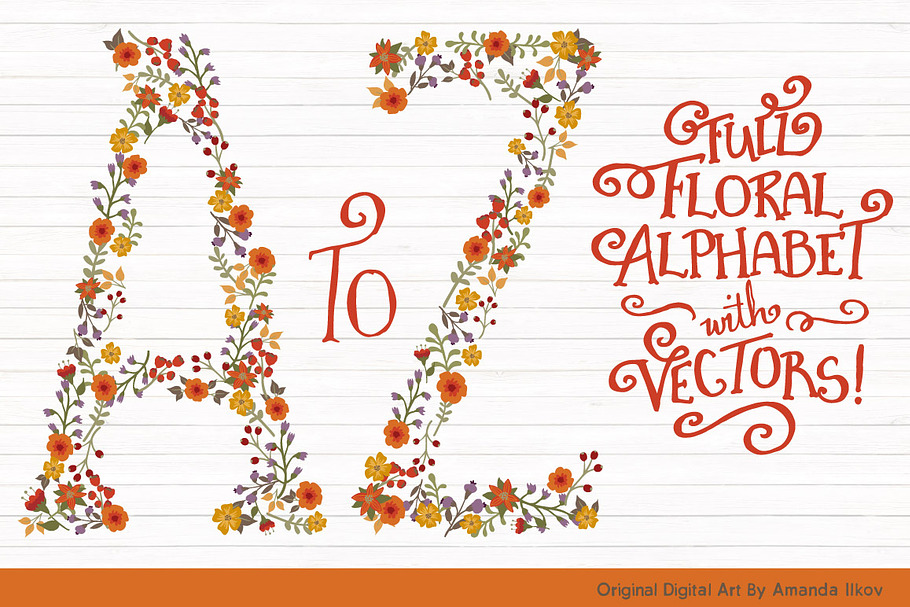 Autum Floral Alphabet Vectors & PNGs