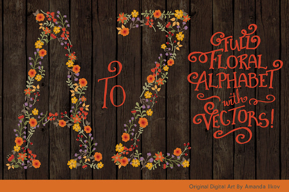 Autum Floral Alphabet Vectors & PNGs in Illustrations - product preview 1