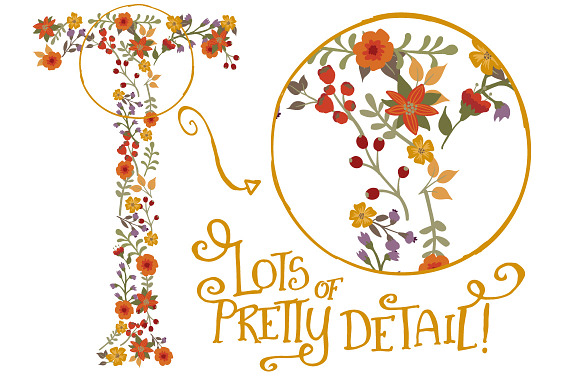 Autum Floral Alphabet Vectors & PNGs in Illustrations - product preview 3
